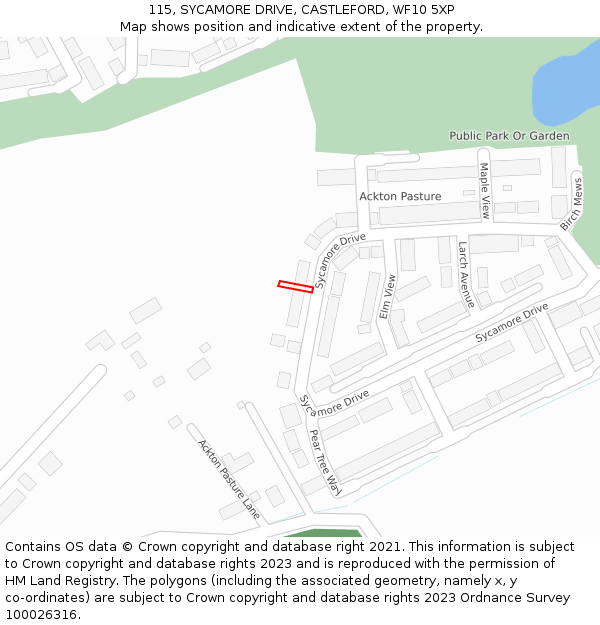 115, SYCAMORE DRIVE, CASTLEFORD, WF10 5XP: Location map and indicative extent of plot