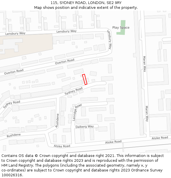 115, SYDNEY ROAD, LONDON, SE2 9RY: Location map and indicative extent of plot