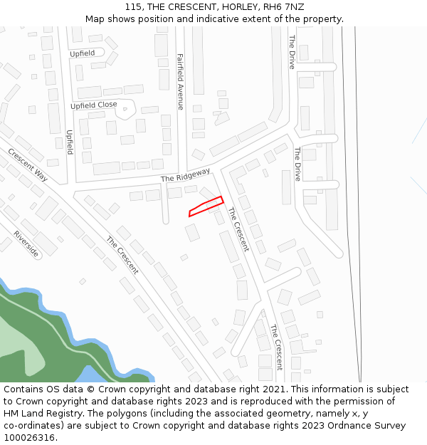 115, THE CRESCENT, HORLEY, RH6 7NZ: Location map and indicative extent of plot