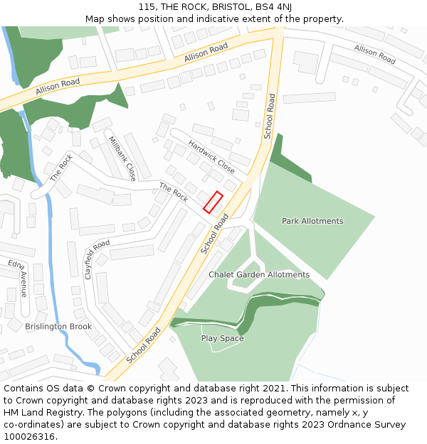 115, THE ROCK, BRISTOL, BS4 4NJ: Location map and indicative extent of plot