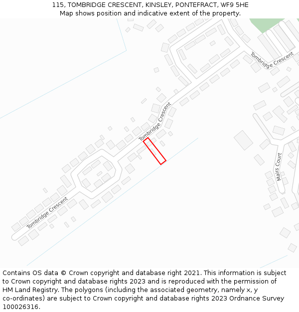 115, TOMBRIDGE CRESCENT, KINSLEY, PONTEFRACT, WF9 5HE: Location map and indicative extent of plot