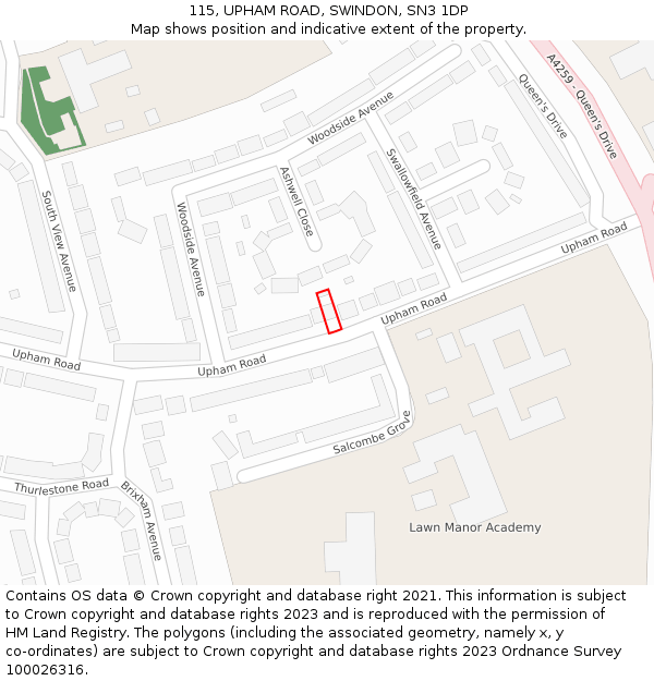 115, UPHAM ROAD, SWINDON, SN3 1DP: Location map and indicative extent of plot