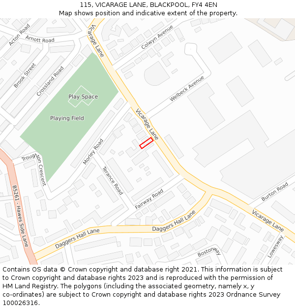 115, VICARAGE LANE, BLACKPOOL, FY4 4EN: Location map and indicative extent of plot