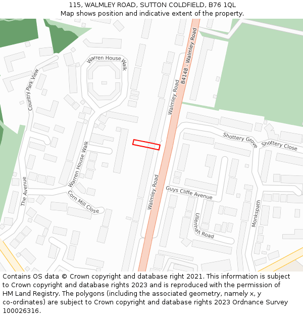 115, WALMLEY ROAD, SUTTON COLDFIELD, B76 1QL: Location map and indicative extent of plot