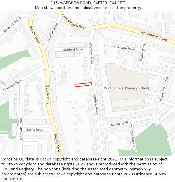 115, WARDREW ROAD, EXETER, EX4 1EZ: Location map and indicative extent of plot