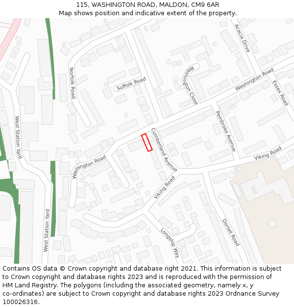 115, WASHINGTON ROAD, MALDON, CM9 6AR: Location map and indicative extent of plot