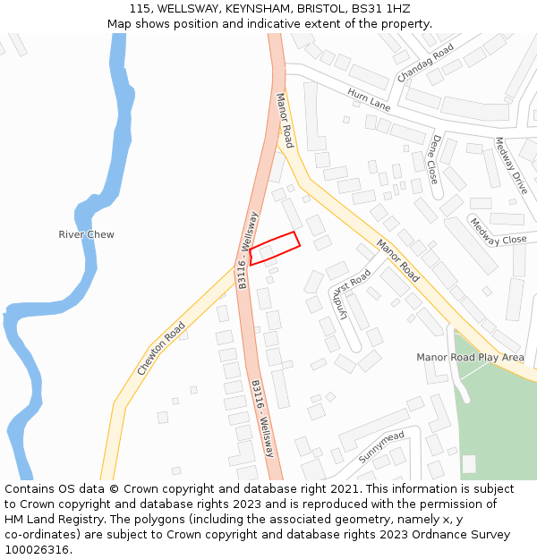 115, WELLSWAY, KEYNSHAM, BRISTOL, BS31 1HZ: Location map and indicative extent of plot