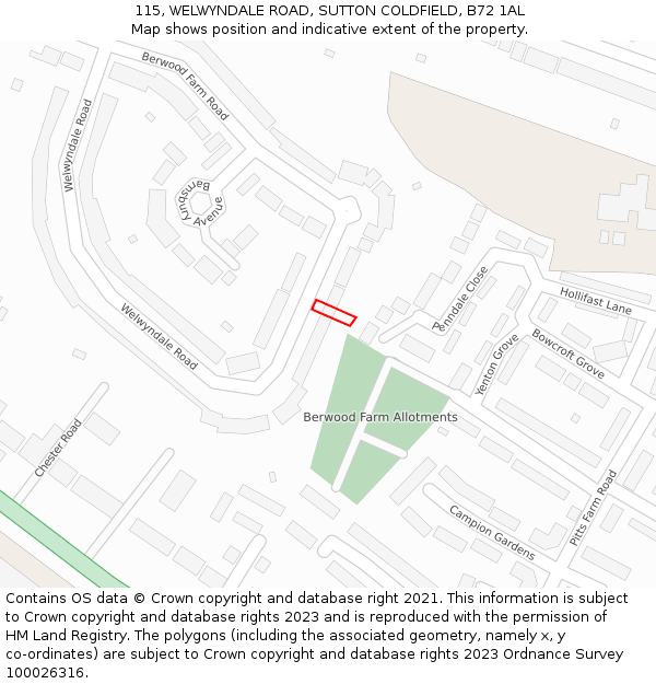 115, WELWYNDALE ROAD, SUTTON COLDFIELD, B72 1AL: Location map and indicative extent of plot