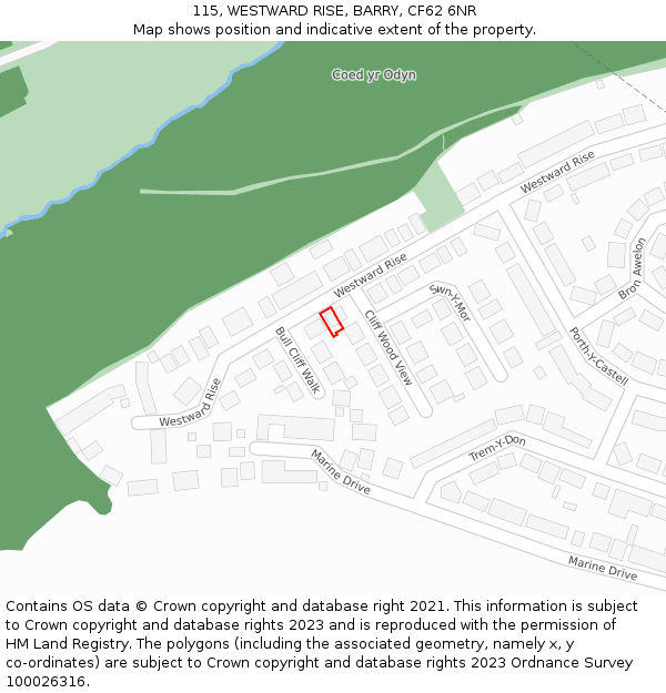 115, WESTWARD RISE, BARRY, CF62 6NR: Location map and indicative extent of plot