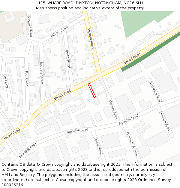 115, WHARF ROAD, PINXTON, NOTTINGHAM, NG16 6LH: Location map and indicative extent of plot