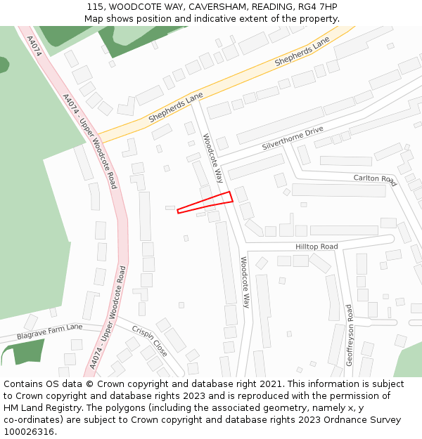 115, WOODCOTE WAY, CAVERSHAM, READING, RG4 7HP: Location map and indicative extent of plot