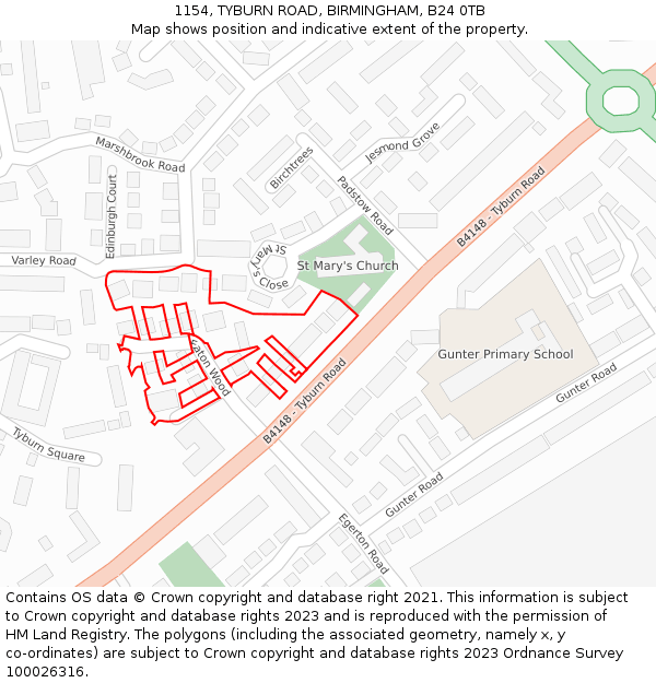 1154, TYBURN ROAD, BIRMINGHAM, B24 0TB: Location map and indicative extent of plot