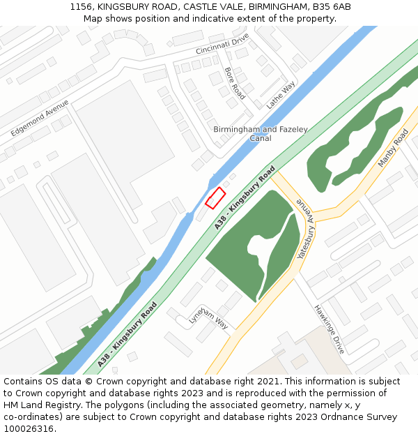 1156, KINGSBURY ROAD, CASTLE VALE, BIRMINGHAM, B35 6AB: Location map and indicative extent of plot