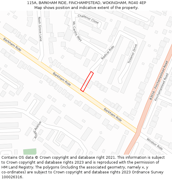 115A, BARKHAM RIDE, FINCHAMPSTEAD, WOKINGHAM, RG40 4EP: Location map and indicative extent of plot