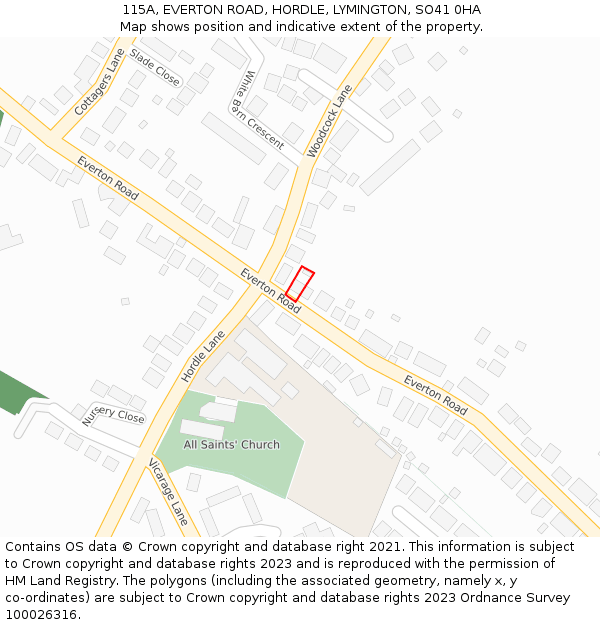 115A, EVERTON ROAD, HORDLE, LYMINGTON, SO41 0HA: Location map and indicative extent of plot