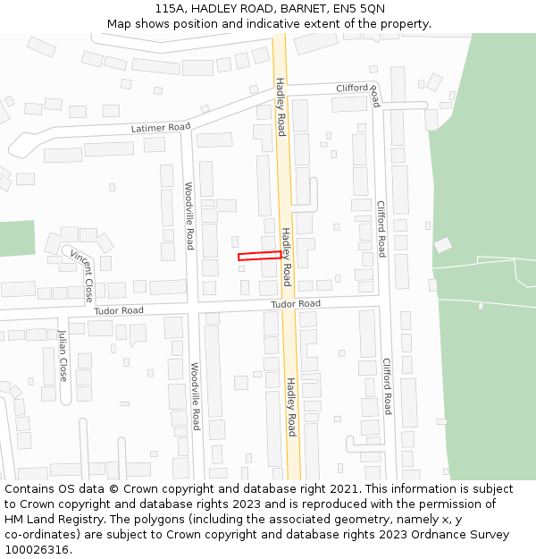 115A, HADLEY ROAD, BARNET, EN5 5QN: Location map and indicative extent of plot