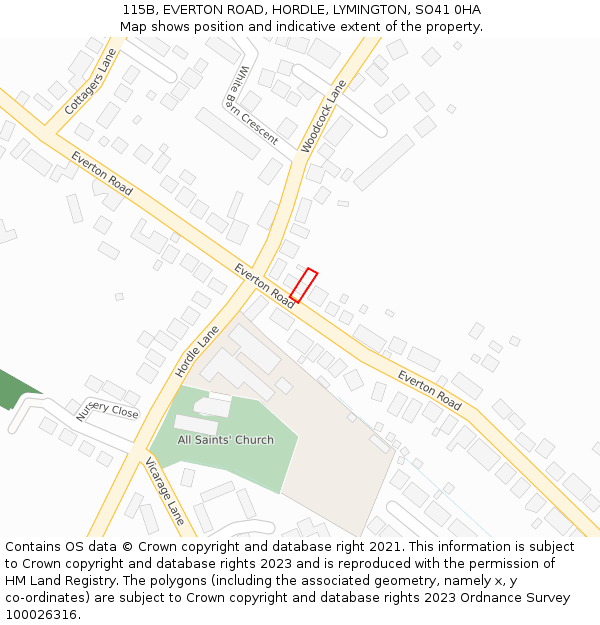 115B, EVERTON ROAD, HORDLE, LYMINGTON, SO41 0HA: Location map and indicative extent of plot