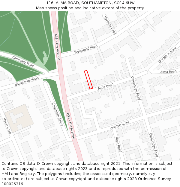 116, ALMA ROAD, SOUTHAMPTON, SO14 6UW: Location map and indicative extent of plot