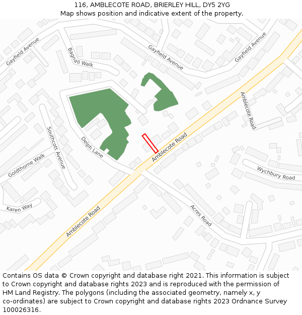 116, AMBLECOTE ROAD, BRIERLEY HILL, DY5 2YG: Location map and indicative extent of plot