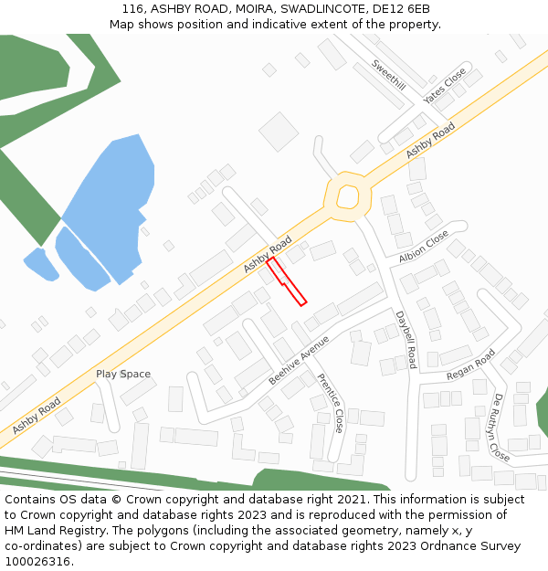 116, ASHBY ROAD, MOIRA, SWADLINCOTE, DE12 6EB: Location map and indicative extent of plot