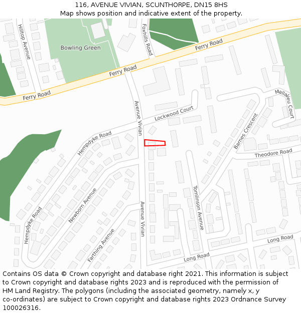 116, AVENUE VIVIAN, SCUNTHORPE, DN15 8HS: Location map and indicative extent of plot
