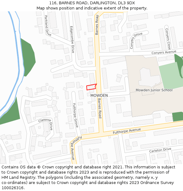 116, BARNES ROAD, DARLINGTON, DL3 9DX: Location map and indicative extent of plot