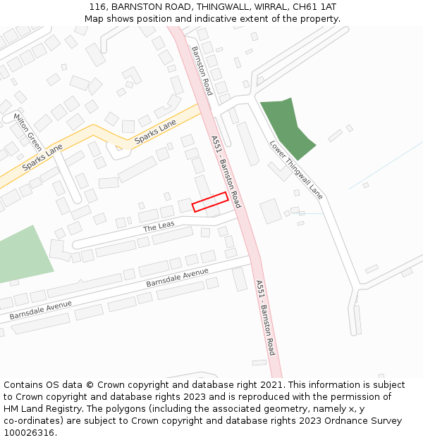 116, BARNSTON ROAD, THINGWALL, WIRRAL, CH61 1AT: Location map and indicative extent of plot