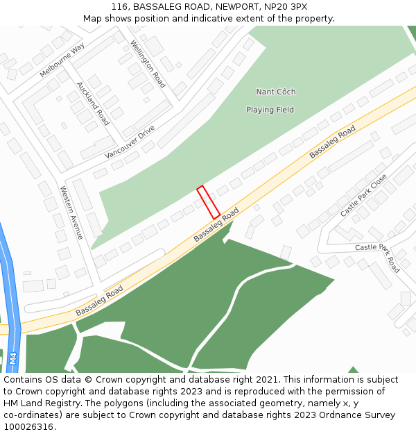 116, BASSALEG ROAD, NEWPORT, NP20 3PX: Location map and indicative extent of plot