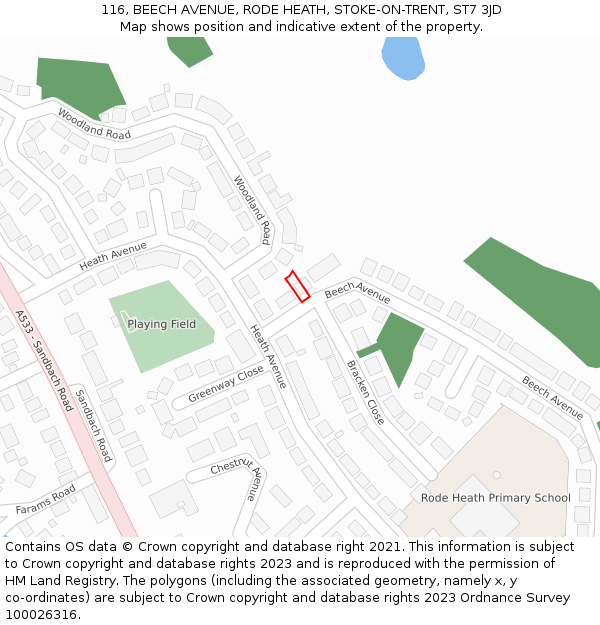 116, BEECH AVENUE, RODE HEATH, STOKE-ON-TRENT, ST7 3JD: Location map and indicative extent of plot