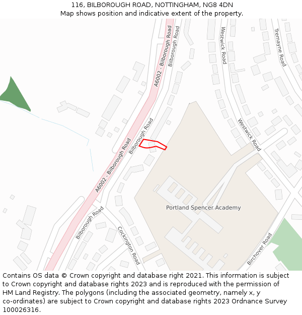 116, BILBOROUGH ROAD, NOTTINGHAM, NG8 4DN: Location map and indicative extent of plot