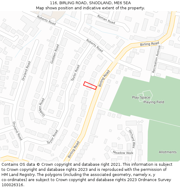 116, BIRLING ROAD, SNODLAND, ME6 5EA: Location map and indicative extent of plot