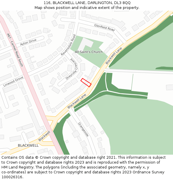 116, BLACKWELL LANE, DARLINGTON, DL3 8QQ: Location map and indicative extent of plot