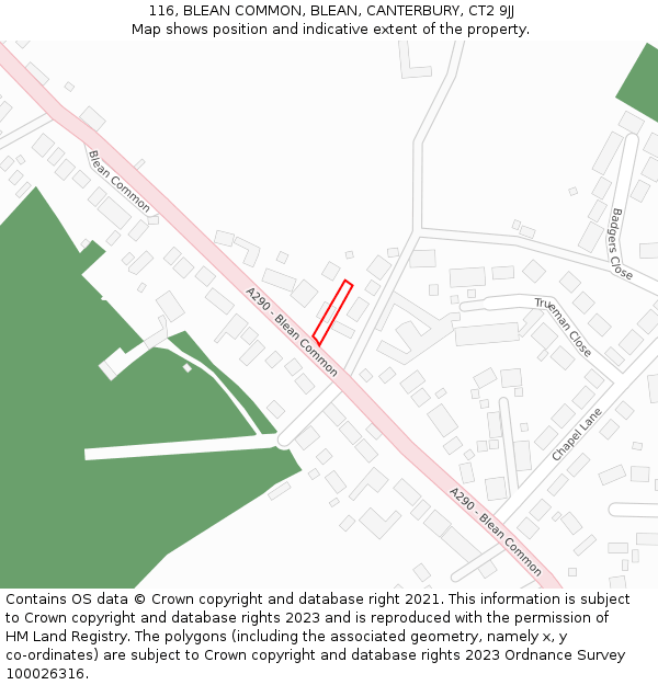116, BLEAN COMMON, BLEAN, CANTERBURY, CT2 9JJ: Location map and indicative extent of plot