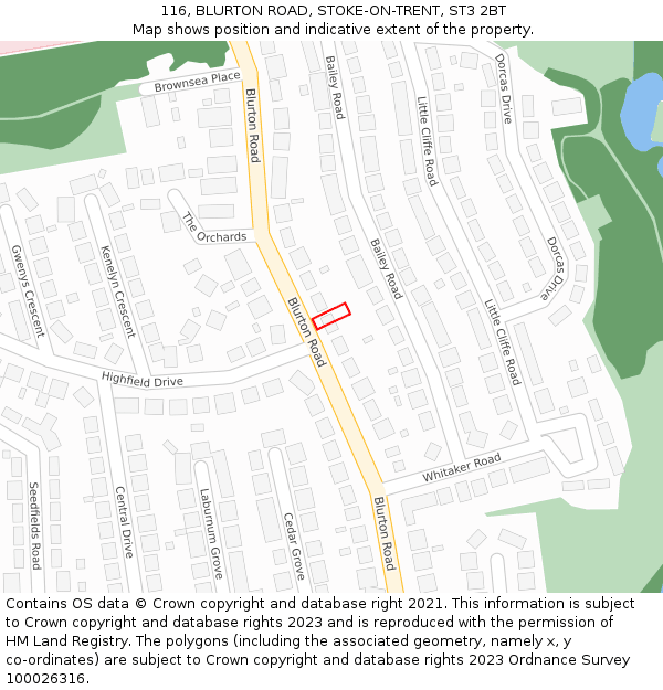 116, BLURTON ROAD, STOKE-ON-TRENT, ST3 2BT: Location map and indicative extent of plot