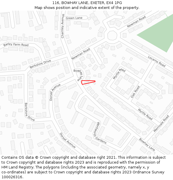 116, BOWHAY LANE, EXETER, EX4 1PG: Location map and indicative extent of plot