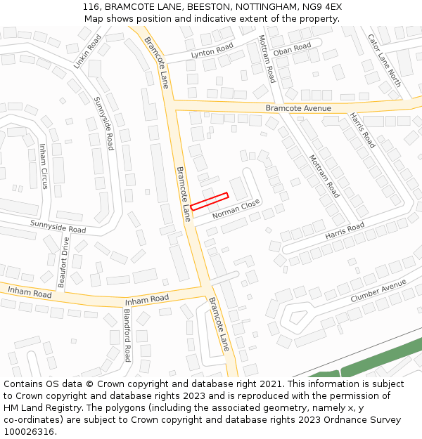 116, BRAMCOTE LANE, BEESTON, NOTTINGHAM, NG9 4EX: Location map and indicative extent of plot