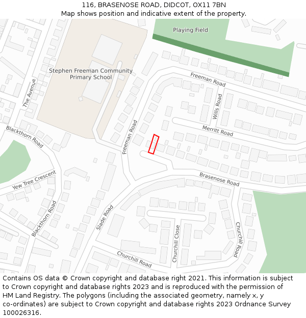 116, BRASENOSE ROAD, DIDCOT, OX11 7BN: Location map and indicative extent of plot