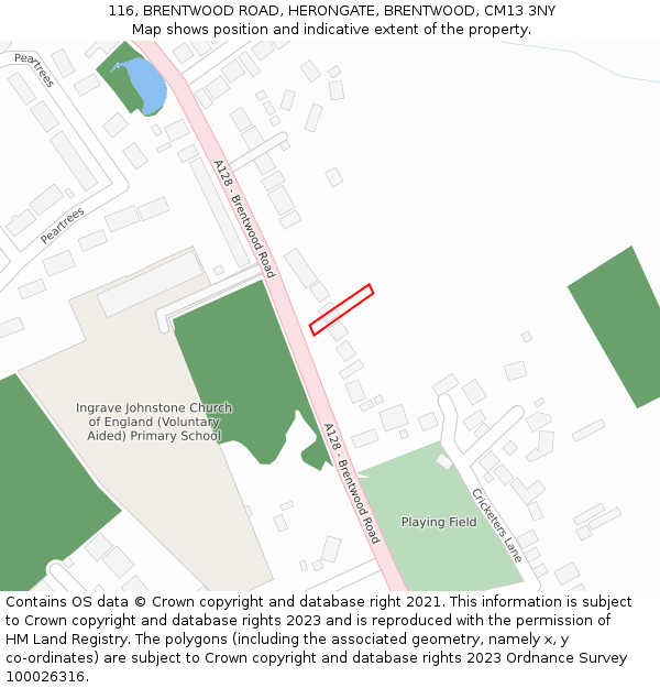 116, BRENTWOOD ROAD, HERONGATE, BRENTWOOD, CM13 3NY: Location map and indicative extent of plot