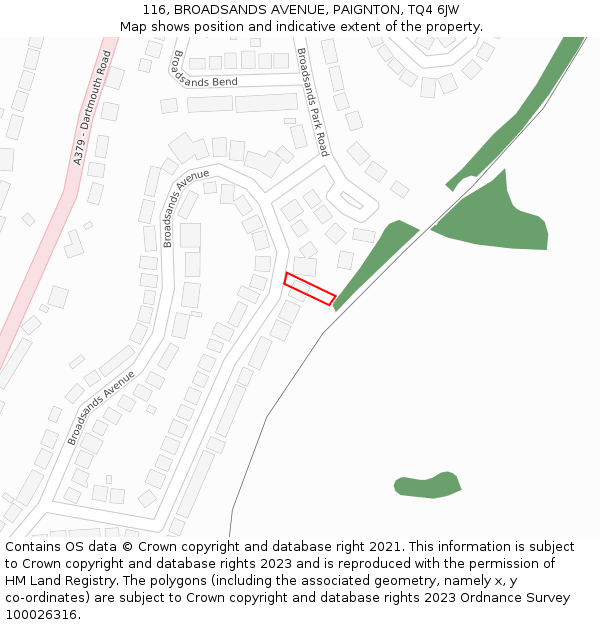 116, BROADSANDS AVENUE, PAIGNTON, TQ4 6JW: Location map and indicative extent of plot