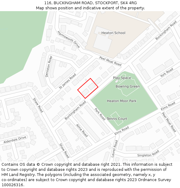 116, BUCKINGHAM ROAD, STOCKPORT, SK4 4RG: Location map and indicative extent of plot