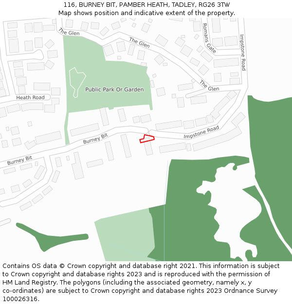 116, BURNEY BIT, PAMBER HEATH, TADLEY, RG26 3TW: Location map and indicative extent of plot