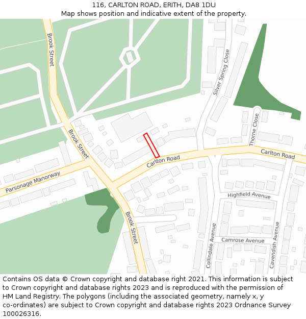 116, CARLTON ROAD, ERITH, DA8 1DU: Location map and indicative extent of plot