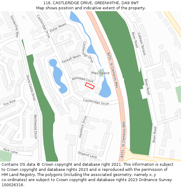 116, CASTLERIDGE DRIVE, GREENHITHE, DA9 9WT: Location map and indicative extent of plot