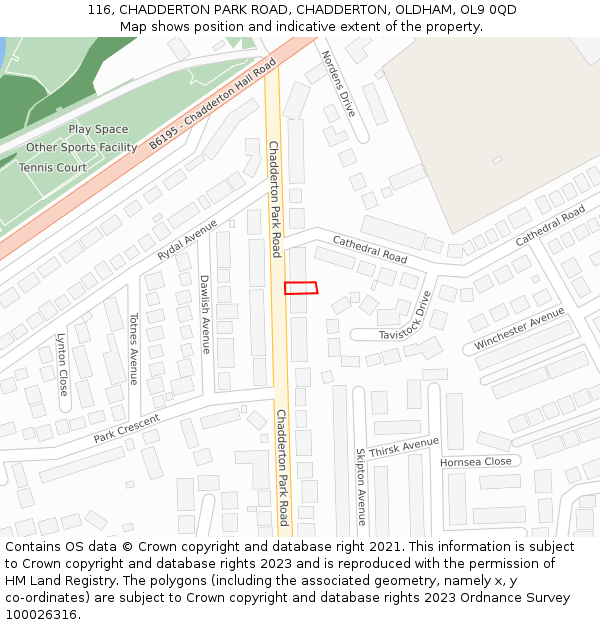 116, CHADDERTON PARK ROAD, CHADDERTON, OLDHAM, OL9 0QD: Location map and indicative extent of plot