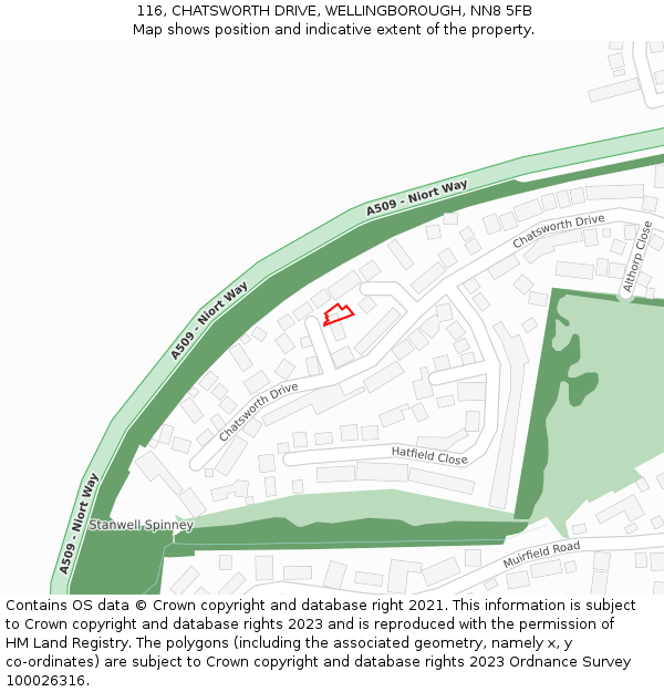 116, CHATSWORTH DRIVE, WELLINGBOROUGH, NN8 5FB: Location map and indicative extent of plot