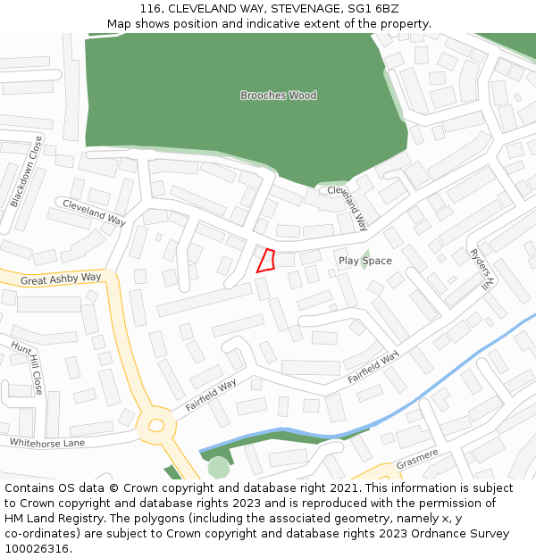 116, CLEVELAND WAY, STEVENAGE, SG1 6BZ: Location map and indicative extent of plot