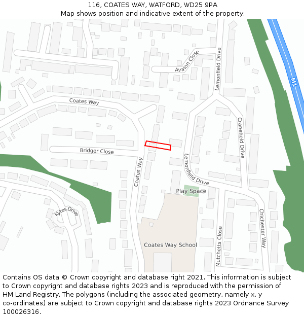 116, COATES WAY, WATFORD, WD25 9PA: Location map and indicative extent of plot