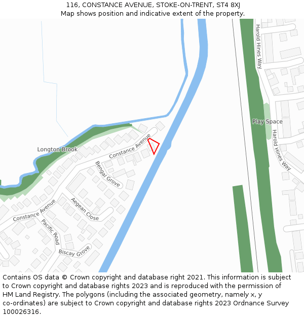 116, CONSTANCE AVENUE, STOKE-ON-TRENT, ST4 8XJ: Location map and indicative extent of plot