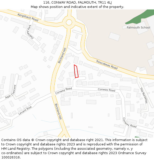 116, CONWAY ROAD, FALMOUTH, TR11 4LJ: Location map and indicative extent of plot