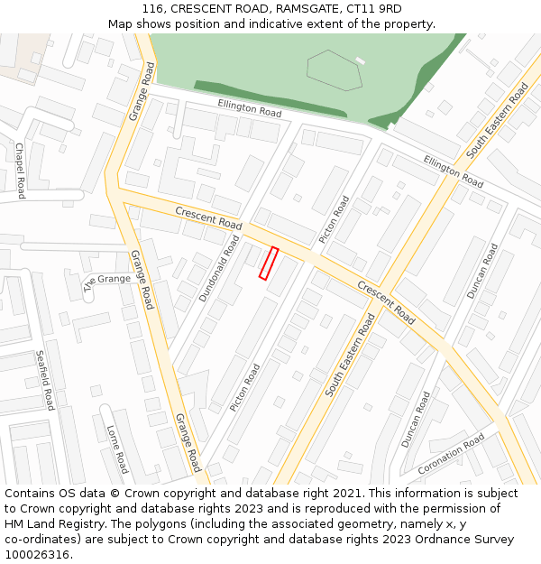 116, CRESCENT ROAD, RAMSGATE, CT11 9RD: Location map and indicative extent of plot